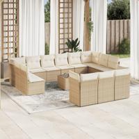 14-delige Loungeset met kussens poly rattan beige - thumbnail