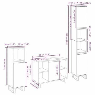 Badkamermeubelset 3 pcs Bruin 30 x 30 x 180 cm Bewerkt hout