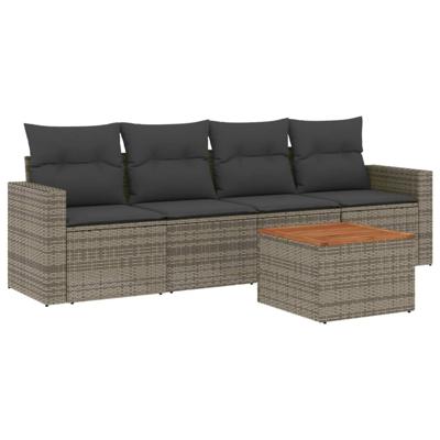 5-delige Loungeset met kussens poly rattan grijs - thumbnail