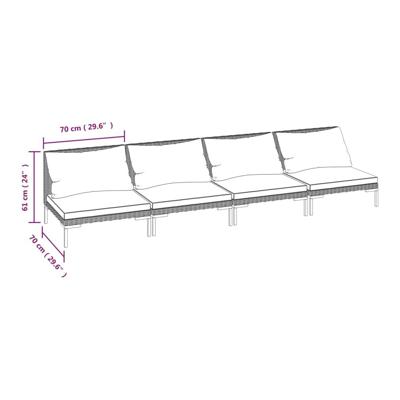 4-delige Loungeset met kussens poly rattan donkergrijs - thumbnail