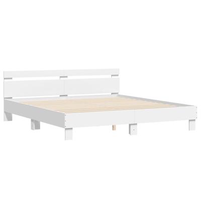Bedframe met hoofdeinde bewerkt hout wit 200x200 cm - thumbnail