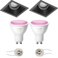 GU10 Inbouwspot Set - Mat Zwart - Inbouw Vierkant - Kantelbaar - Philips Hue - White and Color Ambiance - Bluetooth - Pragmi Zano Pro - 93mm - thumbnail