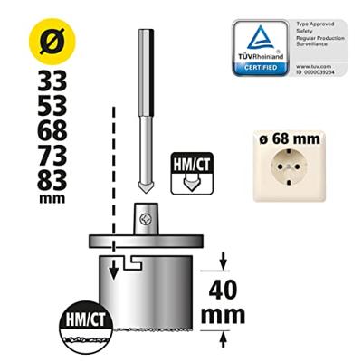 Wolfcraft Boorkop-set | 5-delig | HM | Ø33, 53, 67, 73, 83mm | 1 set - 3464000 Wolfcraft Boorkop-set | 5-delig | HM | Ø33, 53, 67, 73, 83mm | 1 set - 3464000