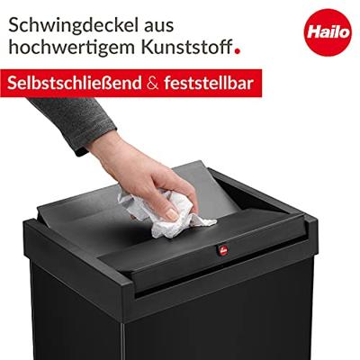 Hailo Bix-Box Swing XL 8602410 Afvalbak 52 l Plaatstaal (l x b x h) 260 x 339 x 763 mm Zwart Met zelfsluitende zwenkdeksel 1 stuk(s)