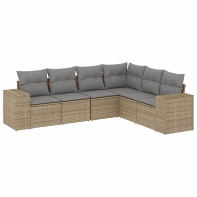 7-delige Loungeset met kussens poly rattan beige