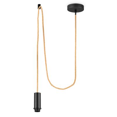 Moderne Hanglamp - Twine - 10/10/230 cm - Plafondkap in Zwart Metaal - set met E27 Lampfittingen - voor Lampenkap met doorsnede max.55cm - voor Slaapkamer en Woonkamer