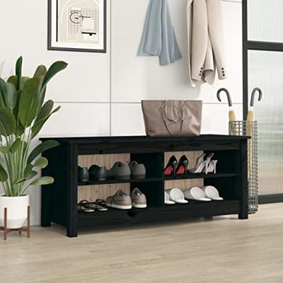 VidaXL Schoenenbank 110x38x45,5 cm massief grenenhout zwart VidaXL Schoenenbank 110x38x45,5 cm massief grenenhout zwart