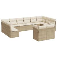 12-delige Loungeset met kussens poly rattan beige - thumbnail