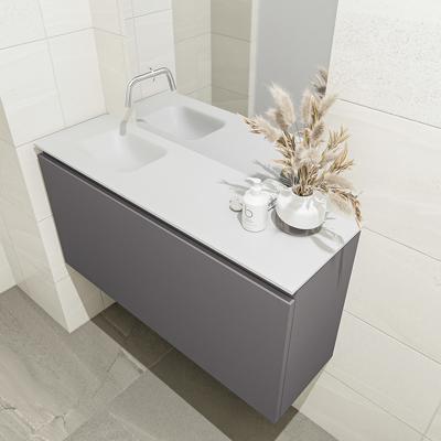 MONDIAZ OLAN 100cm toiletmeubel dark grey. LEX wastafel talc links geen kraangat
