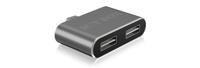 ICY BOX IB-Hub1201-C 2-voudige USB 2.0-hub (type-C stekker naar 2X Type-A bus), anti-verdraaiende USB-poorten, OTG-ondersteuning, aluminium, antraciet - thumbnail