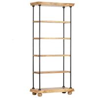 vidaXL Boekenkast met 5 schappen 80x35x180 cm massief mangohout staal - thumbnail