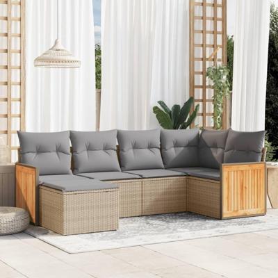 6-delige Loungeset met kussens poly rattan beige - thumbnail