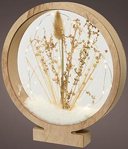 Ornament Hout met Droogbloem 25 LED Rond