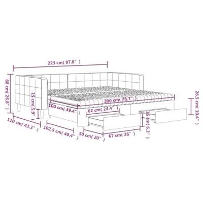 Slaapbank met onderschuifbed en lades 100x200 cm fluweel geel