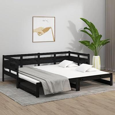 Slaapbank uitschuifbaar massief grenenhout zwart 2x(80x200) cm - thumbnail