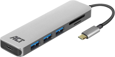 Hub ACT USB-C 3.0, 3x USB-A cardreader PD p-through