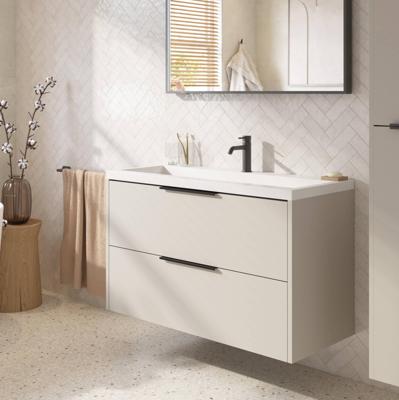 Saqu Lima ondiep badmeubel incl. glans witte wastafel 80x40x64cm kiezel grijs - mat zwarte greep