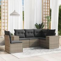5-delige Loungeset met kussens poly rattan grijs - thumbnail