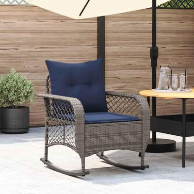 Tuinschommelstoel met kussens poly rattan grijs