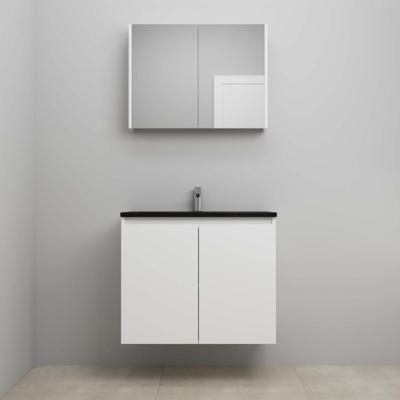 On-Line Badkamermeubelset - 80 cm - Bouwpakket - Greeploze Ladestructuur - Acryl Wastafel - 1 Kraangat - Spiegelkast - Hoogglans Wit