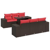 7-delige Loungeset met kussens poly rattan acacia bruin - thumbnail