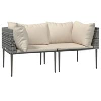 3-delige Loungeset met kussens poly rattan grijs - thumbnail
