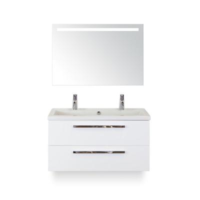 Seville Badmeubelset 100 cm - Wit Hoogglans - Wastafel Djazz 2 kraangaten - met Sence Spiegel