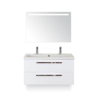 Seville Badmeubelset 100 cm - Wit Hoogglans - Wastafel Djazz 2 kraangaten - met Sence Spiegel - thumbnail