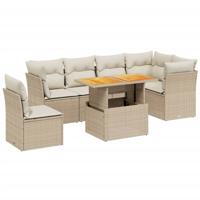7-delige Loungeset met kussens poly rattan beige - thumbnail