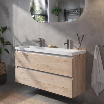 Saqu Gaia voorgemonteerd badmeubel met aluminium greeplijst incl. wastafel 120,5x40cm naturel eiken