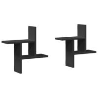 Wandschappen 2 st 38x12x38 cm bewerkt hout zwart - thumbnail