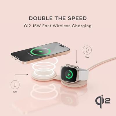 Satechi OntheGo 2-in-1 wireless oplader (15W) - Desert Rose - thumbnail