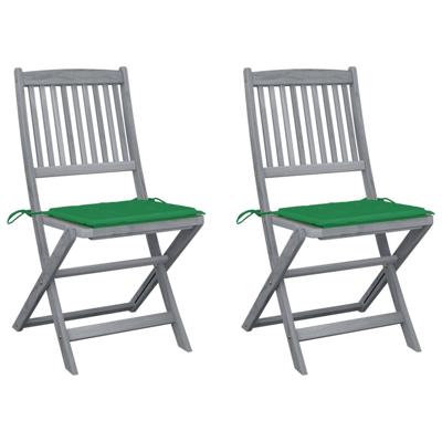 VidaXL Set van 2 klapstoelen met kussens, gemaakt van massief acaciahout.
