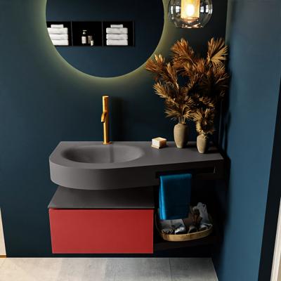 MONDIAZ RIVA 100cm badmeubel onderkast / planchet kleur Fire met 1 lade. Wastafel DULCET links 1 kraangat kleur Dark_Grey.