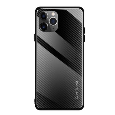 Voor iPhone 11 koolstofvezel textuur gradiënt kleur glas geval (zwart)