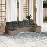 7-delige Loungeset met kussens poly rattan grijs - thumbnail