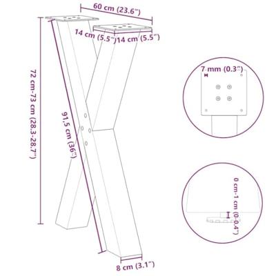 Eettafelpoten 2 st X-vormig 60x(72-73) cm staal wit
