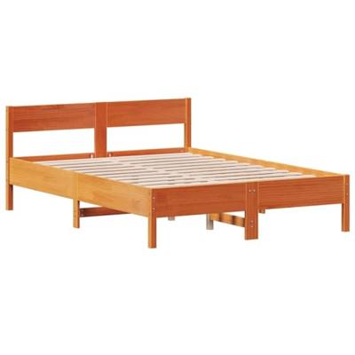 Bedframe met hoofdbord massief grenenhout wasbruin 120x200 cm