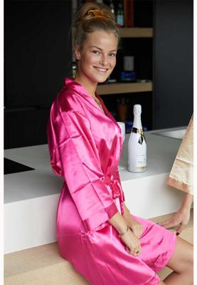 Satijnen kimono dames - donker roze
