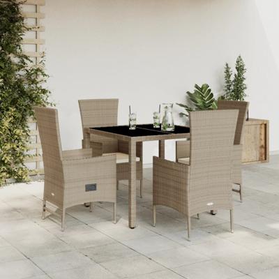 5-delige Tuinset met kussens poly rattan beige - thumbnail