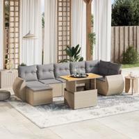 8-delige Loungeset met kussens poly rattan beige - thumbnail