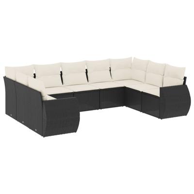 10-delige Loungeset met kussens poly rattan zwart