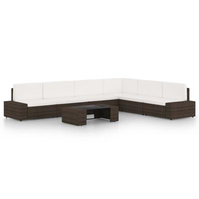 7-delige Loungeset met kussens poly rattan bruin