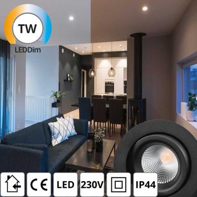 LED inbouwspot zwart Junistar Tunable White 2700 - 6500K 500 lumen 6,5W kantelbaar en dimbaar