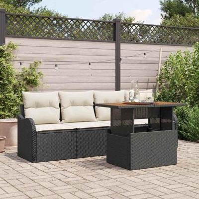 Tuinbankenset met opslag 5 pcs Zwart poly rattan