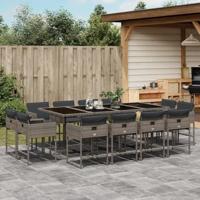 13-delige Tuinset met kussens poly rattan grijs - thumbnail
