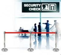 Toegangspaal chroom met rode riem - thumbnail