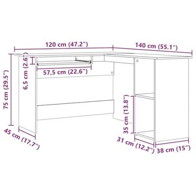 Hoekbureau 120x140x75 cm bewerkt hout artisanaal eikenkleur