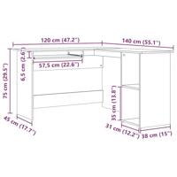 Hoekbureau 120x140x75 cm bewerkt hout artisanaal eikenkleur - thumbnail