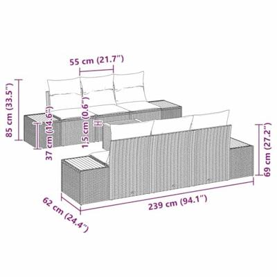Tuinbankenset met kussen 7 pcs Beige Poly riet